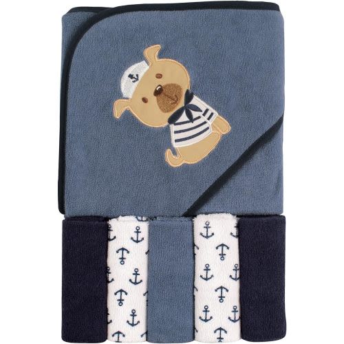 Luvable Friends Unisex Baby Hooded Towel with Five Washcloths, Dog, One Size