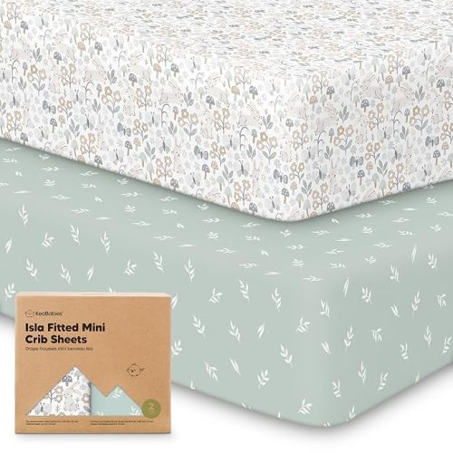Pack and Play Sheets Fitted - 2-Pack Mini Crib Sheets for Pack N Play Mattress, Soft & Cozy, Neutral Toddler Playard Bedding, Snug Fitted Mini Baby Crib Mattress Cover Set for Boys, Girls (Prairie)