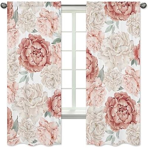 Sweet Jojo Designs Cortinas para ventana de niña, color rosa rubor, estilo bohemio, shabby chic, paneles de tratamiento, paneles de tratamiento para habitación de bebé, habitación de niños, cocina,