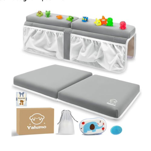 Bath Kneeler and Elbow Rest Pad Set for Baby Bathtub, Thick Non-Slip Bathing Kneeling Mat Cushion Quick Drying Bathtub Knee Saver with Arm Support and Pockets for Bathroom Bathing time Comfort, Gray