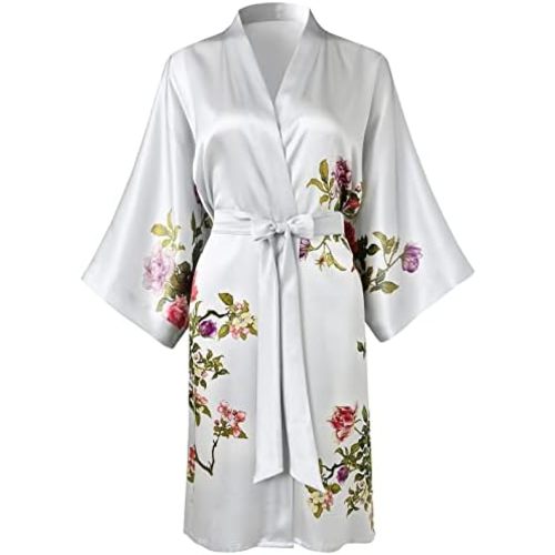 Ledamon Women's 100% Silk Kimono Short Robe