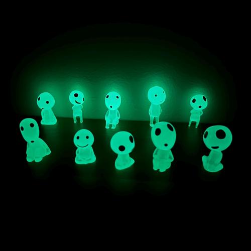 Set of 10 Little Glow-in-the-Dark Forest Spirits Figurines; Kodama Spirits Family Set