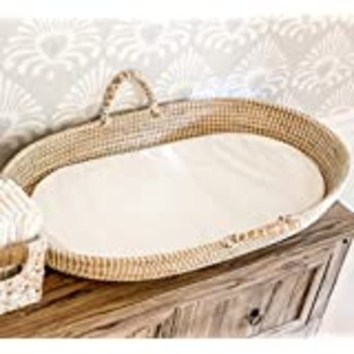 Amazon.com : Bebe BASK Premium Baby Changing Basket - Handmade Natural Seagrass Moses Basket - Luxury Leaf Liner - Thick & Waterproof Bamboo Pad - Vegan Leather Baby Changing Mat - Baby Changing Pad : Baby