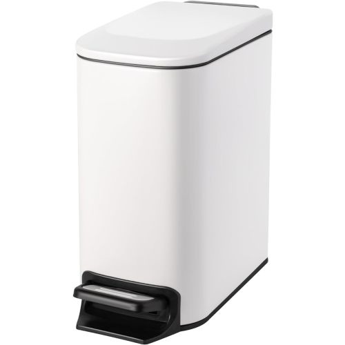 Cesun Small Bathroom Trash Can with Lid Soft Close, Step Pedal, 6 Liter / 1.6 Gallon Stainless Steel Slim Garbage Can for Bedroom, Diaper Waste Basket with Removable Inner Bucket (White)