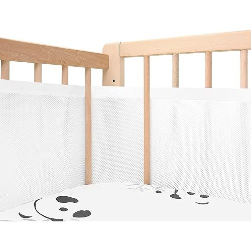 Upgraded Breathable Mesh Liner, More Straps for Fixing Mesh Liner, Protects Legs and Arms, 3mm Breathable Mesh, 11-inch Mesh Liner Width, Covers 4 or 3 Sides Full-Size Baby Bed, White