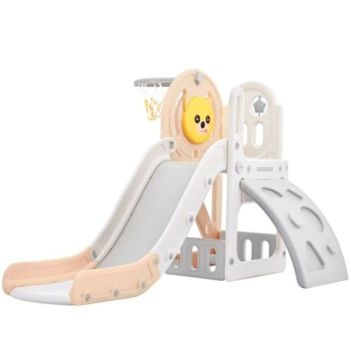 4 in 1 Kids Slide, Kids Playground Freestanding Climber and Slide Playset with Basketball Hoop for Toddlers - ModernLuxe, Color: Pink - Out of Stock, Size: 79.5