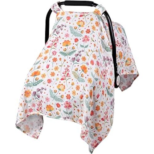 Metplus Muslin Carseat Cover for Babies,Breathable Infant Carseat Cover Lightweight Baby Carrier Cover for Girls Boys, Fit Spring Summer/Hot Days/Warm Weather