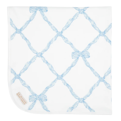 Baby Buggy Blanket - Buckhead Blue Belle Meade Bow with Worth Avenue White
