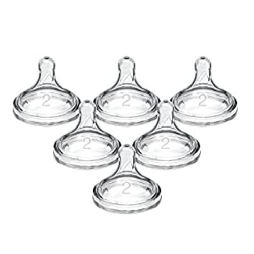 Dr. Brown's Natural Flow Level 2 Wide-Neck Baby Bottle Silicone Nipple, Medium Flow, 3m+, 100% Silicone Bottle Nipple, 6 Pack - Level 2, 3m+ - 6 Count (Pack of 1)