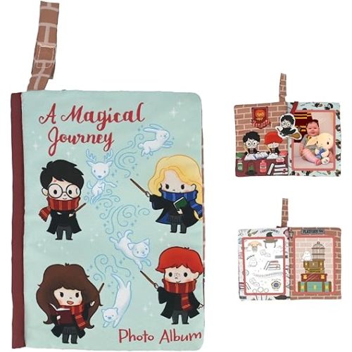 Kids Preferred Harry Potter Baby Photo Memory Album Crinkle Soft Sensory Book Holds 3 4"x6" Photos with Soft Fabric for Babies, 6.25x9 Inch