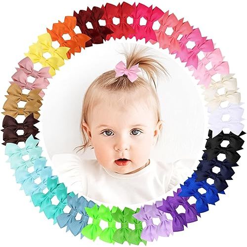 48PCS OAOLEER Fully Lined Hair Clips and Bows for Baby Girls, Infants & Toddlers - Tiny Alligator Clips in 24 Color Pairs (Style D-48pcs)