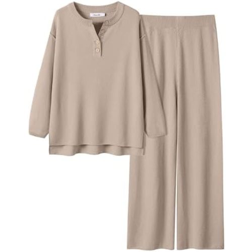 ANRABESS Women 2 Piece Outfits Oversized Loose Waffle Knit Sweater Set 2024 Fall Trendy Matching Lounge Sets Cozy Clothes