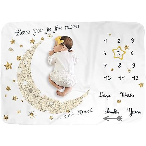 Baby Monthly Milestone Blanket for Boy and Girl,Monthly Blanket for Baby Pictures,Baby Photo Blanket for Newborn (Golden Moon, 40" x 60")