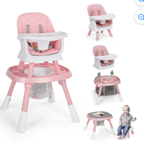 AILEEKISS 15 in 1 Baby High Chair, Toddler Dining Booster Seat w/Activity Center, Pink