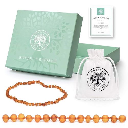 Baltic Amber Necklace - Raw Unpolished Amber Baroque w/Certified Genuine Baltic Amber Cognac 12.5 Inches