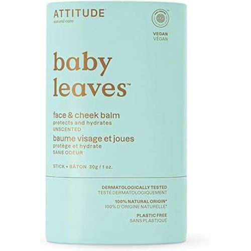 ATTITUDE Plastic-Free Face and Cheek Balm Bar for Baby, EWG Verified, Dermatologically Tested, Made with Naturally Derived Ingredients, Vegan, Unscented, 1 Ounce