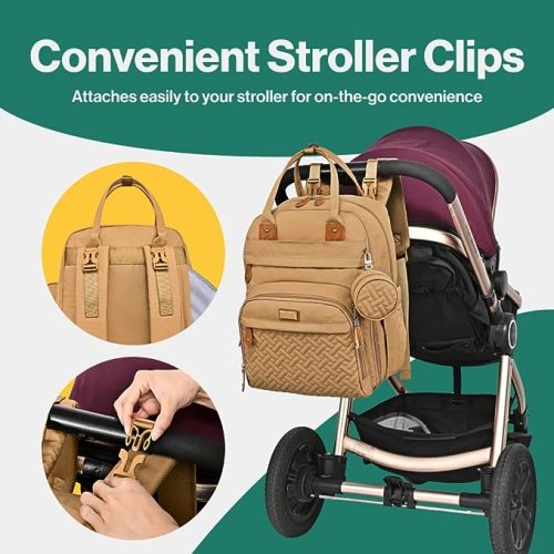 BabbleRoo Diaper Bag Backpack - Baby Essentials Travel Tote - Multi function Waterproof Diaper Bag, Travel Essentials Baby Bag with Changing Pad, Stroller Straps & Pacifier Case - Unisex, Beige - Polyester - Light Brown
