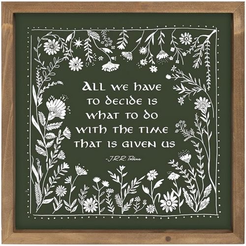 pechpell 11.8 Inch Nursery Wall Decor, Wooden Framed Green Baby Girl Nursery Wall Art with Wreath Sign, Boho Vintage Woodland Nature Themed Kids Room Playroom Table Shelf Decorations for Home