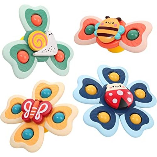 Vanmor Baby Suction Cup Spinning Top Toys, Suction Spinner Toys for Babies, Window Suction Toys for Baby High Chair Tray Bath Table Airplane Travel, Sensory Toys & Best Gift for Toddlers 1-3 (4 Pcs)
