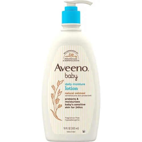 Aveeno Baby Daily Moisture Moisturizing Lotion for Delicate Skin with Natural Colloidal Oatmeal & Dimethicone, Hypoallergenic, Fragrance-, Phthalate- & Paraben-Free, 18 fl. oz (Package may vary)