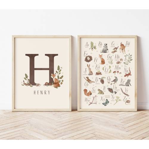 Woodland Nursery Print, Woodland Nursery, Woodland Initial, Monogram, Rustic Nursery, Woodland Nursery Art, Woodland Alphabet, Woodland ABC