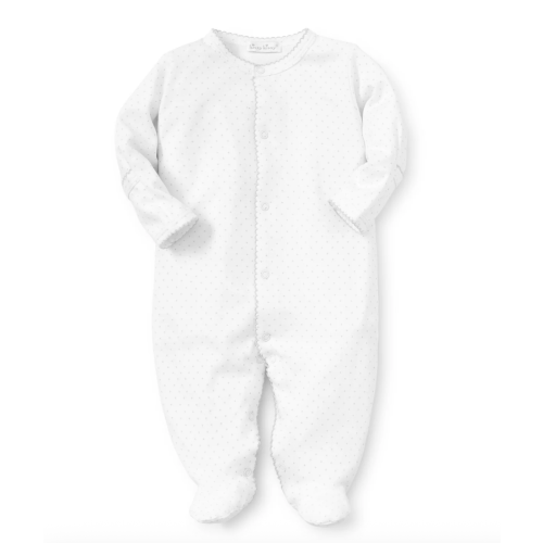 White/Silver New Kissy Dots Print Footie