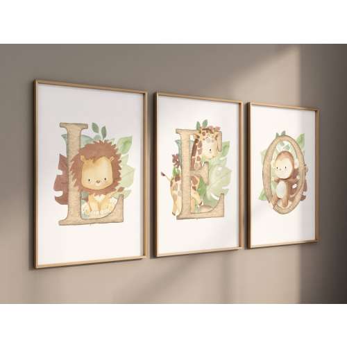 LEO, Leo Name Print, Leo Nursery Art Print, Leo Initials prints, Safari Leo print, Leo Baby Name, Set of 3 prints, INSTANT DOWNLOAD, SKU17