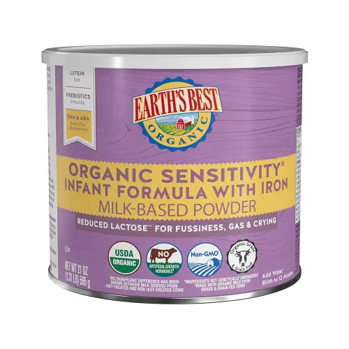 Earth's Best Organic Sensitivity Infant Formula for Babies 0-12 Months, Reduced Lactose Powder Formula with Iron, Omega-3 DHA, and Omega-6 ARA, 21 Ounce Container