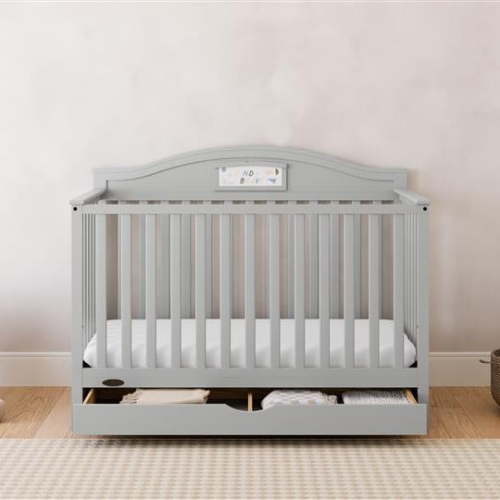 Graco Story 5-in-1 Convertible Baby Crib with Storage Drawer, Pebble Gray