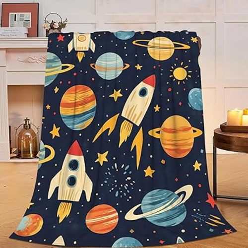 Outer Space Blanket Nursery Universe Fleece Throw Blanket Fuzzy Plush Super Soft Cozy Warm Toddler Galaxy Decor Bedding Blanket Gifts for Boys Girls Kids Adult Men Women 40"x50"