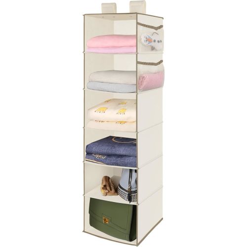 MAX Houser 6 Tier Shelf Hanging Closet Organizer, Closet Hanging Shelf with 2 Widen Straps for Storage, Foldable (Beige2)