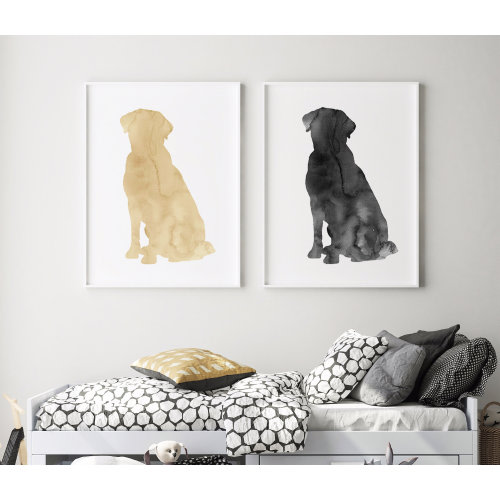 Set of Two Prints, Labrador Retriever, Lab Art Printable, Black, Yellow, Gold, DIY Large Wall Art, Bedroom Wall Décor, Two Labradors, Gift