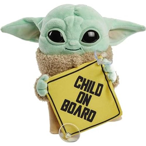 Star Wars Grogu Plush “Child on Board” Sign +Toy, 8-in Character from The Mandalorian, Soft, Collectible Cuddle Toy & Automobile Signage