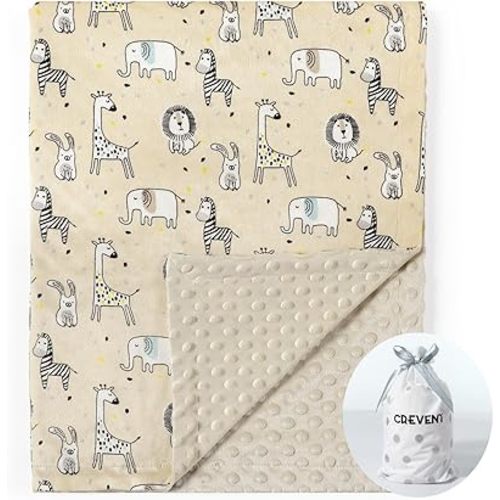 CREVENT Cozy Soft and Warm Mink Baby Blanket, Gift Packing with Ribbon for Newborn Infant Toddler's Crib Cot Stroller, for All Season Use (30"X40" Zoo)