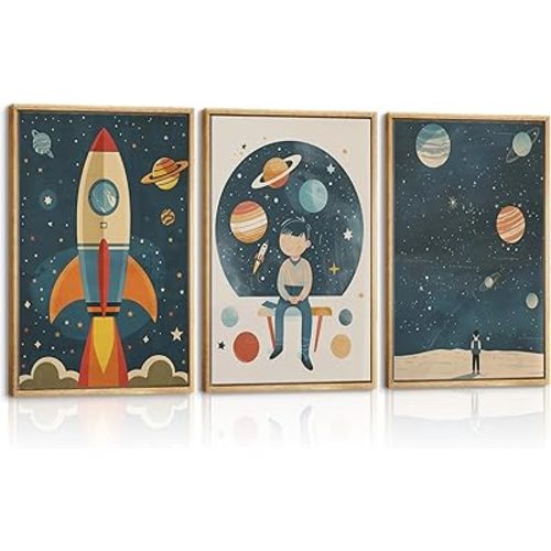 3 Pcs Astronaut Wall Art Whimsical In Space Prints Nursery Space Adventure Posters Explore Dream Galaxy Funny Planet Painting Rocketship Wall Decor For Boys Girls Kids Bedroom Living 12x16in Unframed