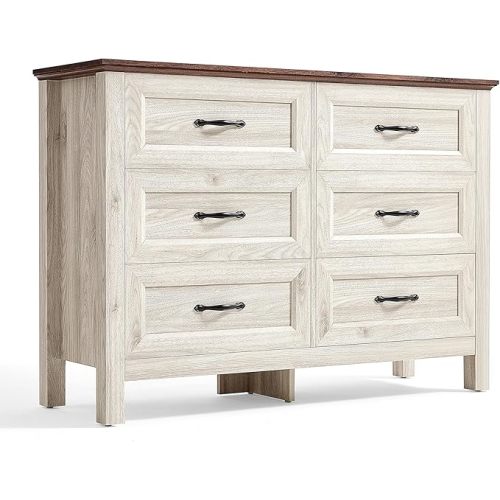 LINSY HOME Dresser for Bedroom with 6 Drawers, Wide Chest of Deep Drawers with Metal Handle, Wooden Bedroom Dresser with Storage Organizer for Closet, Living Room, Hallway, Beige