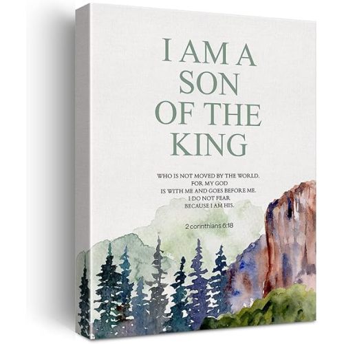 LEXSIVO Nursery Bible Verse Watercolor Print Canvas Wall Art Home Decor I am a Son of the King Painting 12x15 Canvas Poster Framed Ready to Hang Son Gift