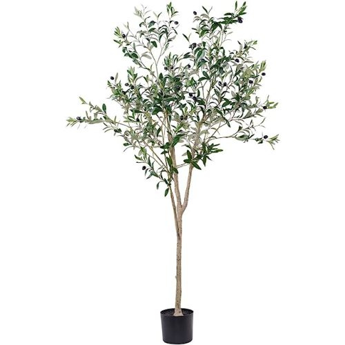 Artificial Olive Tree, 6FT Tall Faux Silk Plant Artificial Tree in Potted Oliver Branch Leaves and Fruits for Modern Home Decor Indoor