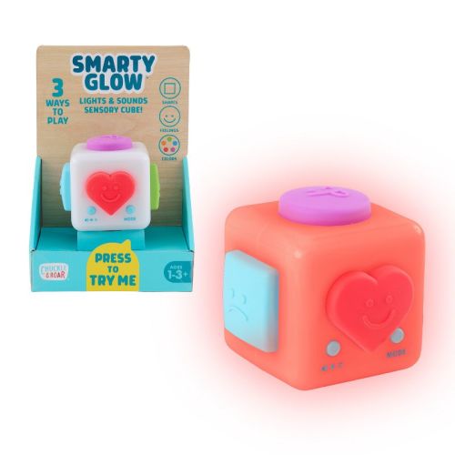 Chuckle & Roar Smarty Glow Lights and Sounds Sensory Cube with interactive Shape, Color and Emotion learning - 3 Play Modes, Ages 1–3+