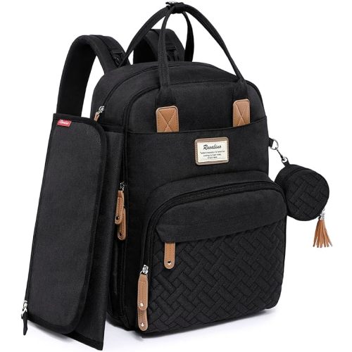 Diaper Bag Backpack, RUVALINO Neutral All-in-One Baby Bags for Boy Girl, Multifunction Large Travel Backpack with Portable Changing Pad, Stroller Straps, Pacifier Case and Insulated Pockets, Black
