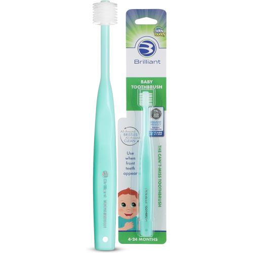 Brilliant Oral Care Baby Toothbrush with Soft Bristles and Round Head, for a Toddler Approved, Easy to Use All-Around Clean Mouth, Ages 0-2 Years, Mint Green, 1 Pack