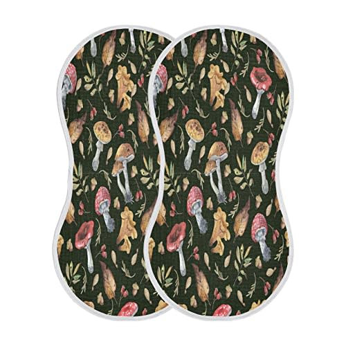Kigai Colorful Mushroom Baby Burp Cloths Extra Soft and Absorbent Burping Rags Cotton Burp Clothes Washcloths Baby Essentials for Newborn Boys Girls 2 Pack