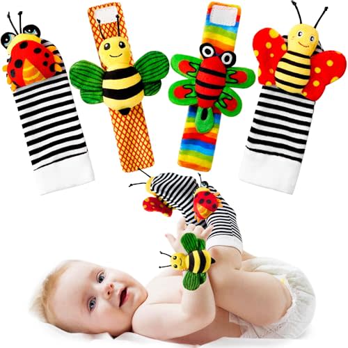 Baby Rattles 0-6 Months: Baby Toys 0-6 Months Baby Gifts for Boys Girl Infant Toys Baby Wrist Rattles Socks & Foot Finder Set Baby Shower Gifts - Newborn Toys Hand & Feet Toys for 0-3 0-12 Months