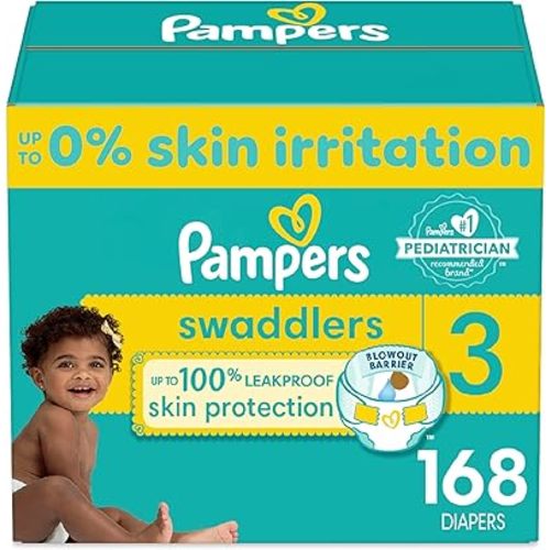 Pampers Swaddlers Diapers - Size 3, One Month Supply (168 Count), Ultra Soft Disposable Baby Diapers