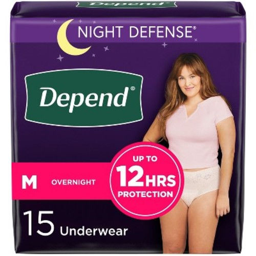 Depend Night Defense Adult Incontinence Underwear for Women - Overnight Absorbency - Blush, Size: M