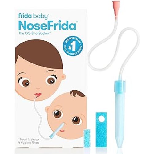 Frida Baby NoseFrida Nasal Aspirator, Snot Sucker Suitable for Newborns and Babies, Baby Nose Sucker + 24 Extra Hygiene Filters