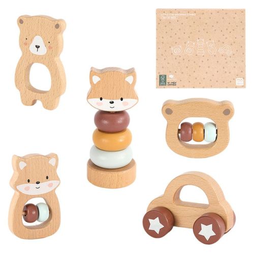 Freniland - Little Cub Grasping Combo, 5-Piece Wooden Baby Toy Set, FSC-Certified Beechwood,Montessori-Inspired for 10M+