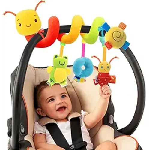 Spiral Car Seat Toys - Baby Sensory Soft Plush Hanging Toys for 0-12 Months Stroller Crib Accessories, Essentials for Expecting Moms & Baby Shower Registry Gift