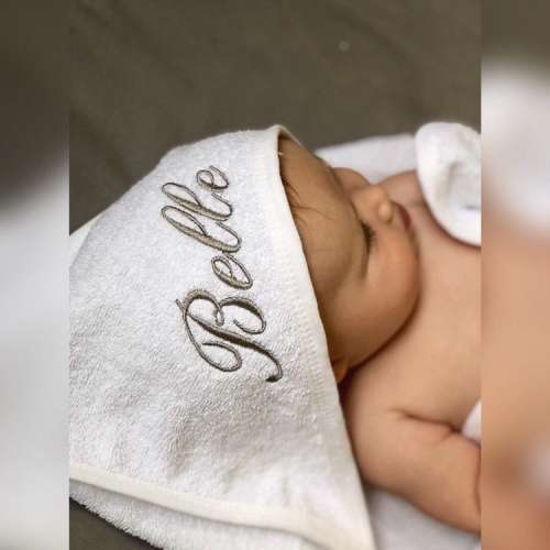 Personalised Hooded Towel Embroidered, White, Grey, Pink or Blue, Newborn or Baby Shower Gift, Christening Present