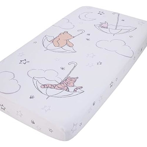 Disney Winnie The Pooh - Classic Pooh - Ivory, Tan & White Photo Op Fitted Crib Sheet, Tan, White, Grey , 28x52x8 Inch (Pack of 1)